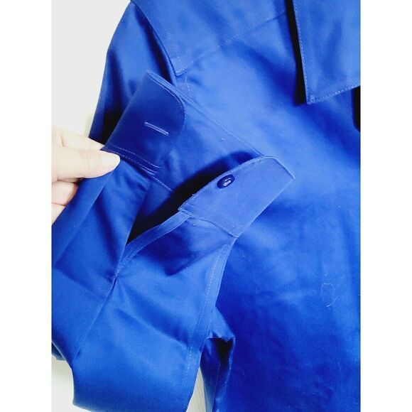 Chico's 1 No‎ Iron Top Blouse Button Front Royal Blue Long Sleeve Cotton Medium - Picture 5 of 7